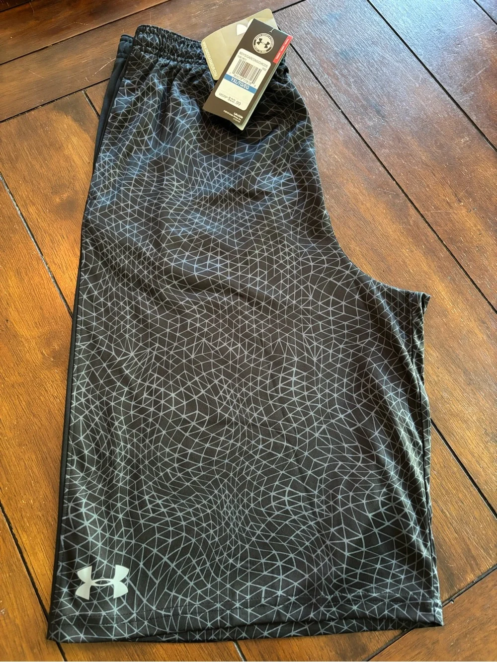 Under Armour Black and Gray Boys' Athletic Shorts with Geometric Trim